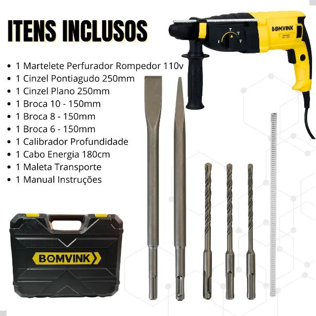 Furadeira De Impacto Martelete Rotativo Sds 1480W com Maleta 3 Brocas SDS 1420R/MIN 2