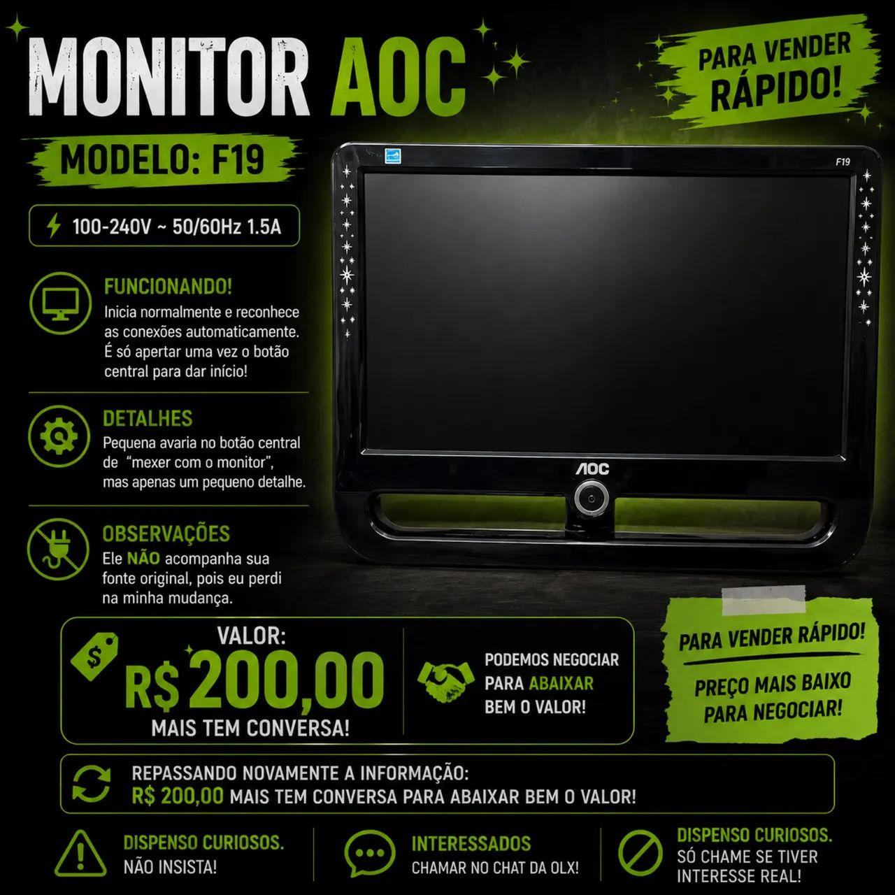 ? Monitor AOC F19L - Funcionando