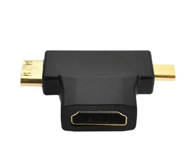 Adaptador Conector 3 em 1 HDMI Fêmea para Mini HDMI Macho Micro HDMI