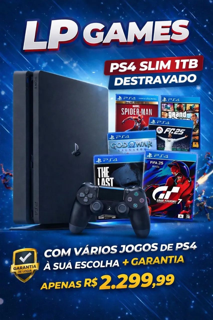 Ps4 slim 1tb DESTRAVADO COM JOGOS BAIXE SEUS JOGOS EM CASA + GARANTIA 