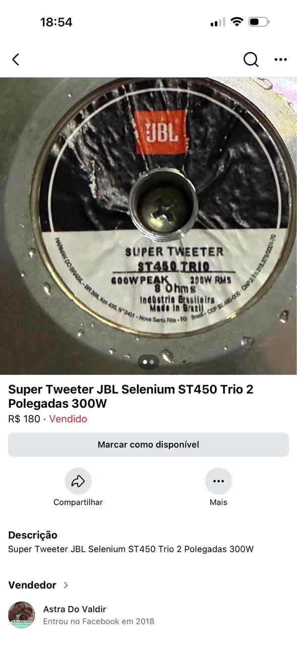 Super Tweeter Jbl Selenium St450 Trio 8 Ohms 300w Rms