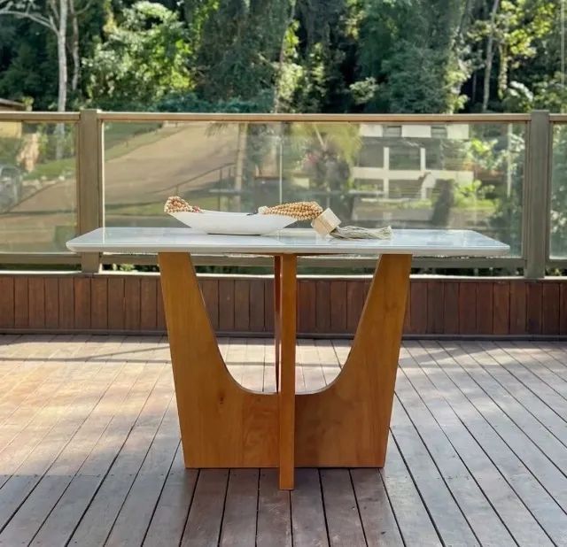 Mesa de Jantar Ravello 1,80 m Mel Off White com Vidro