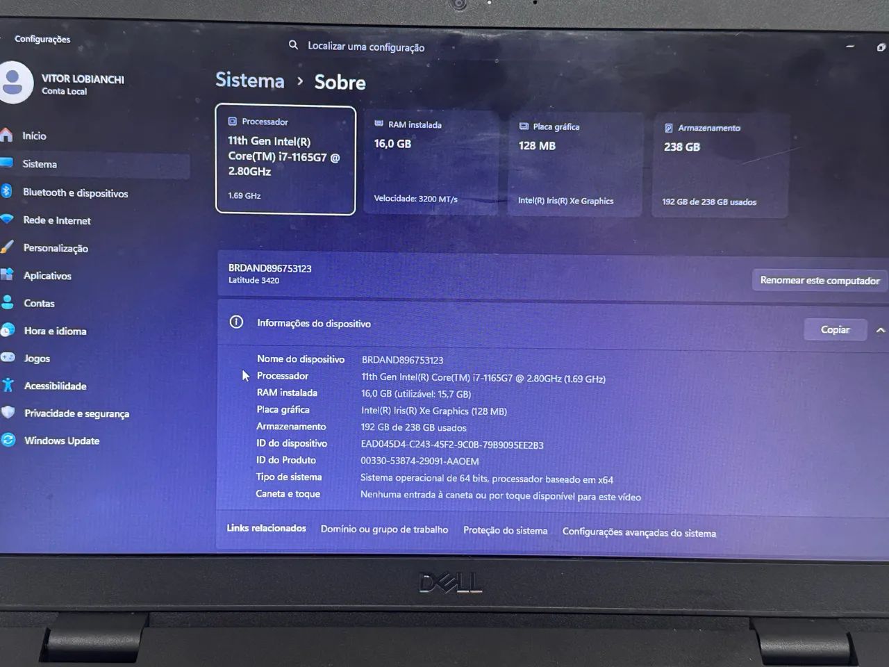 Notebook Dell i7 11g 16 de ram - Foto 3