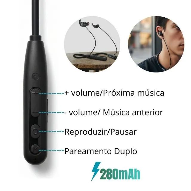 Fone Ouvido Bluetooth Pescoço Microfone Esportivo Academia - Foto 5