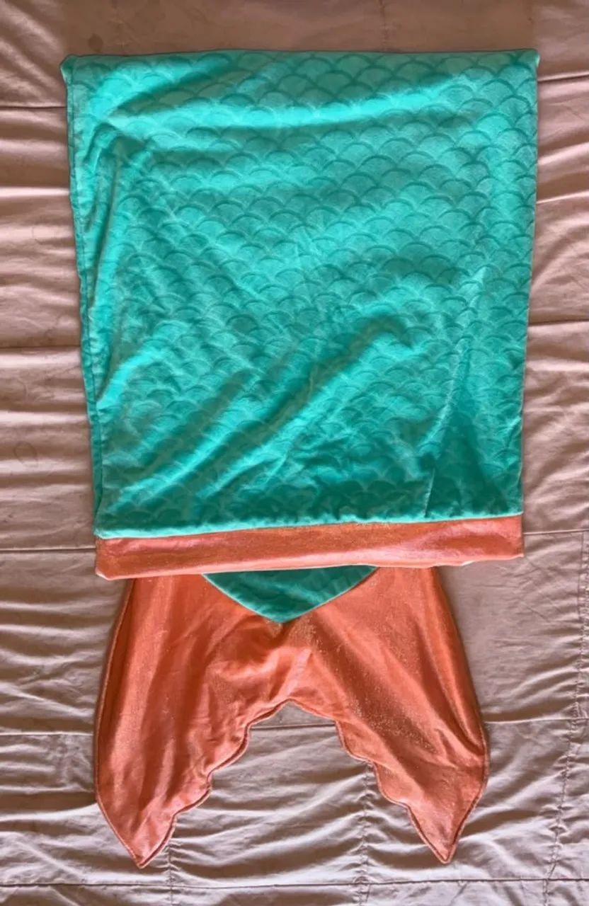 Manta Cauda de Sereia Verde Água e Laranja