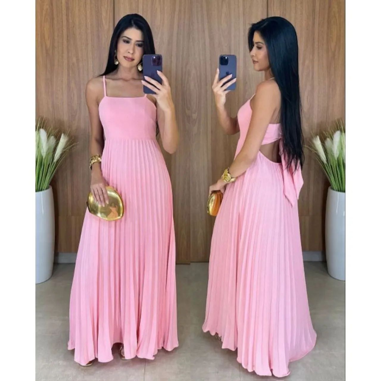Vestido longo plissado