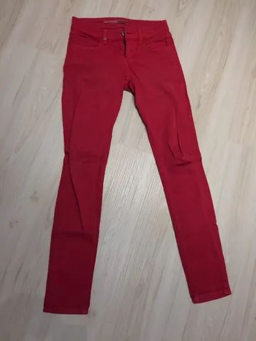 Jeans vermelhos, em algodão, tamanho 34
