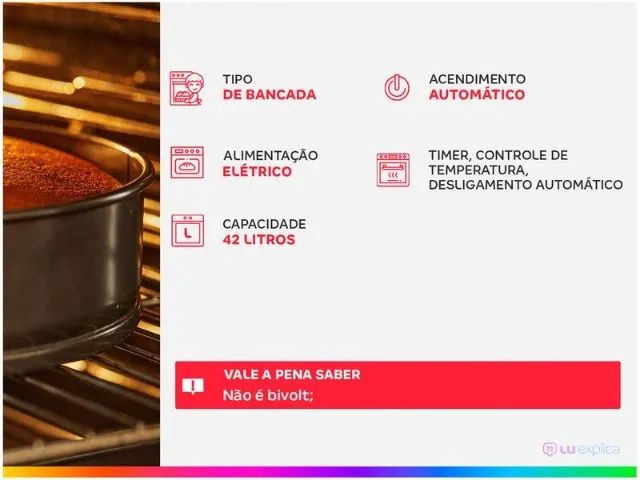 Forno Elétrico de Bancada Mondial com Timer 42L