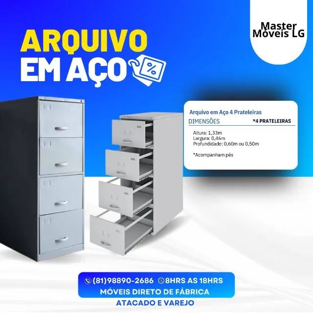 Arquivo Gaveteiro de aço 4 gavetas direto de fábrica
