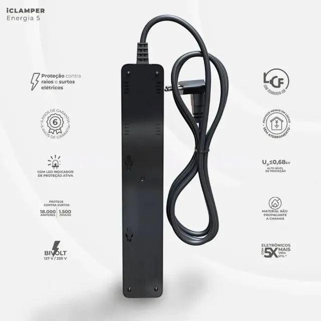 [NOVO] Filtro de Linha 10 Amperes Com 5 Tomadas iClamper - Foto 2
