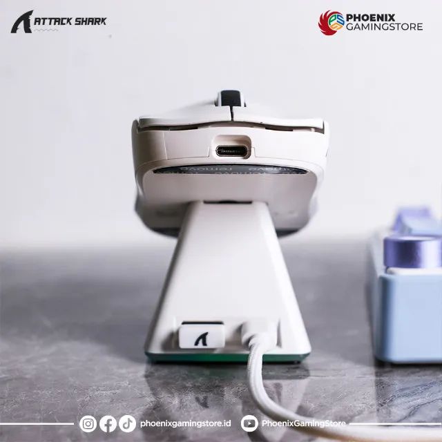 Mouse Attack Shark X6 Sem Fio Branco Com Dock Rgb Sensor Paw3395 Tri-mode - Somente essa s - Foto 5