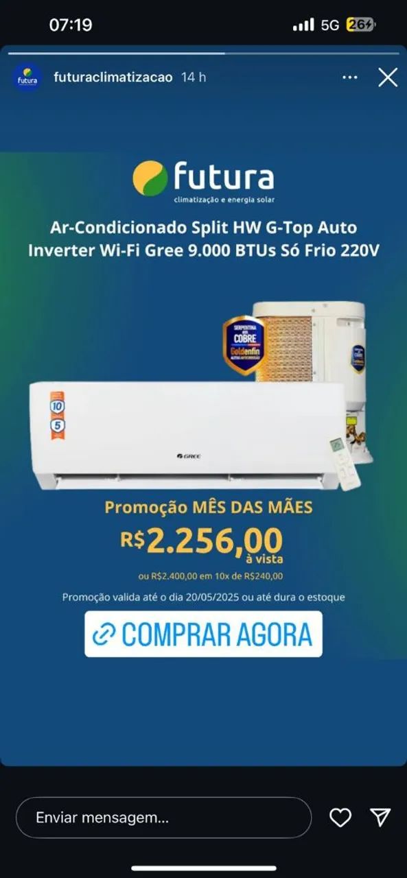 Ar Condicionado Split Gree 9.000 BTUs Inverter Wi-Fi - Promoção Mês das Mães