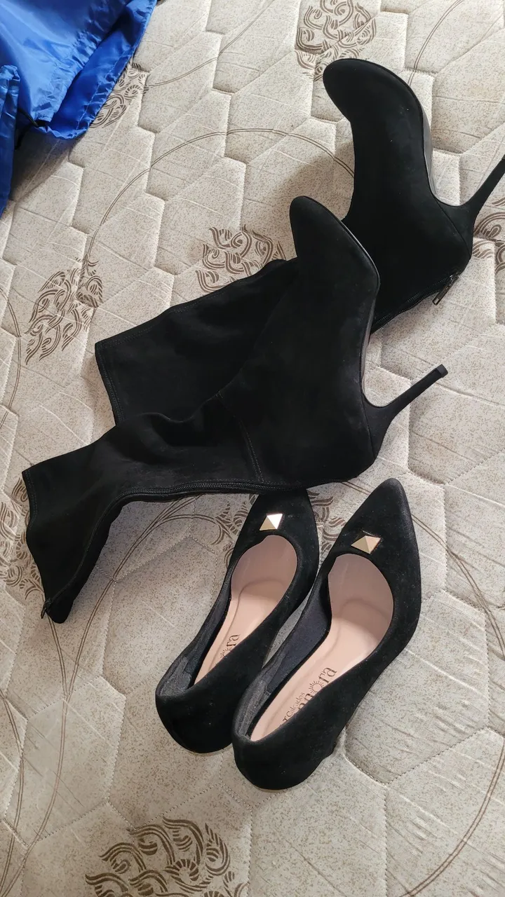 Kit de sapatos bota over knee e salto