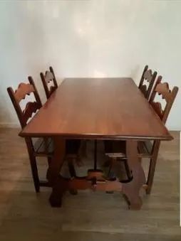 Mesa de jantar retangular com expansão e 6 cadeiras (madeira maciça) - Foto 2