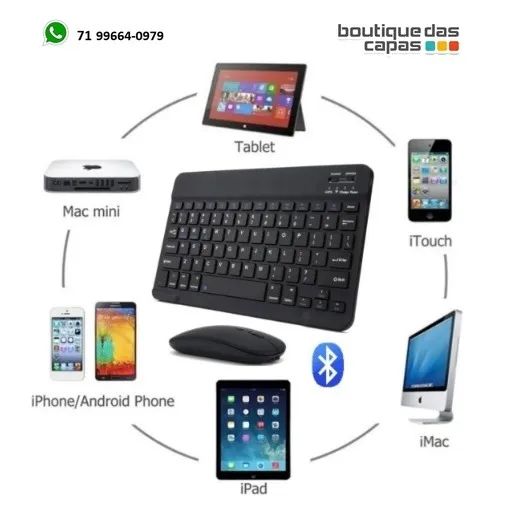 mini Teclado + Mouse Bluetooth Sem Fio PC Tablet iphone ipad e Notebook leve e portatil - Foto 2
