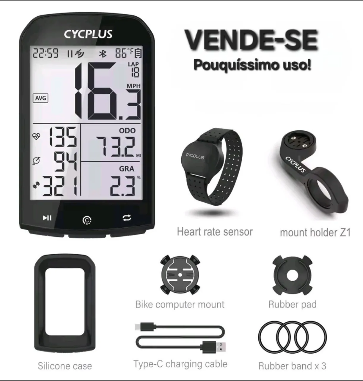 Ciclocomputador CYCPLUS com sensor cardíaco e acessórios