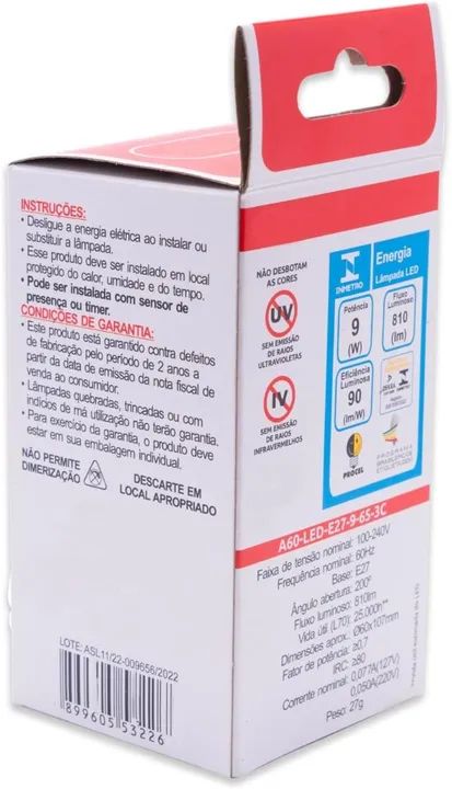 Lâmpada LED Bulbo A60 9W Luz Branca E27 Autovolt - G-light - Foto 3