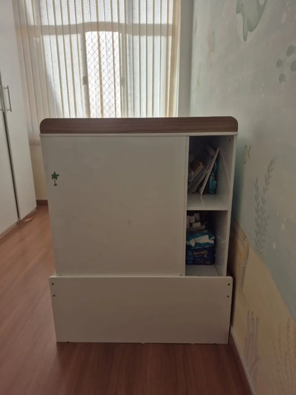 Berço Multifuncional Vini com Cama Auxiliar Branco com Carvalho Peroba - Foto 2