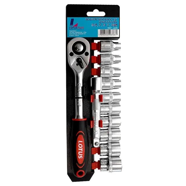 Jogo de Soquetes Sextavado 10 a 24mm com Chave Catraca 1/2'' 12 Peças Lotus 4428 - Foto 4