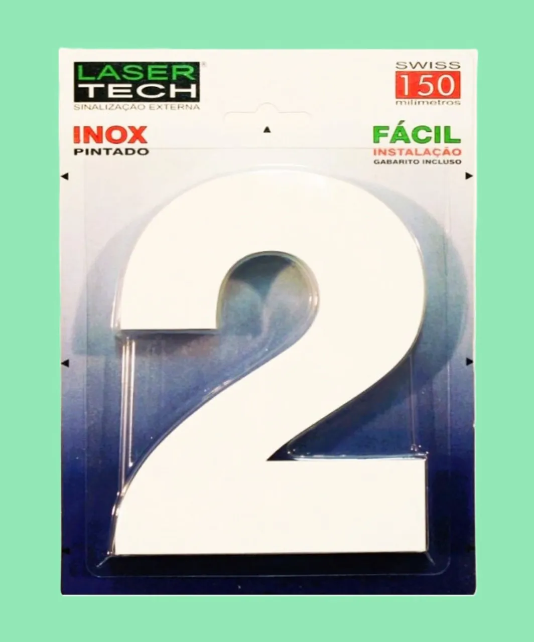 Número 2 em Aço Inox Branco (Altura de 18 cm) - Para Fachada