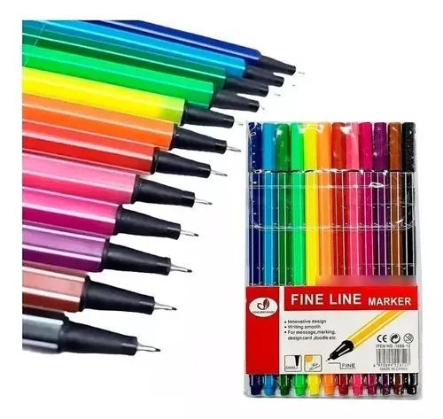 kit de canetas coloridas ponta fina estilo stabilo 12 unidades material escolar Fine line