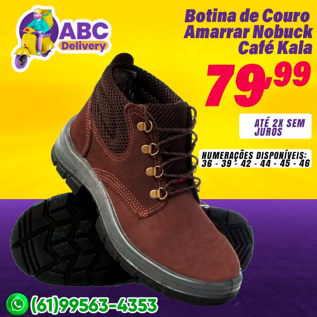 Botina de Couro Amarrar Nobuck Café Kala
