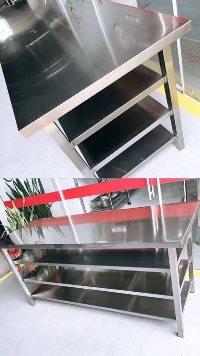 Mesa em inox com prateleiras lisas - nova em diversas medidas 