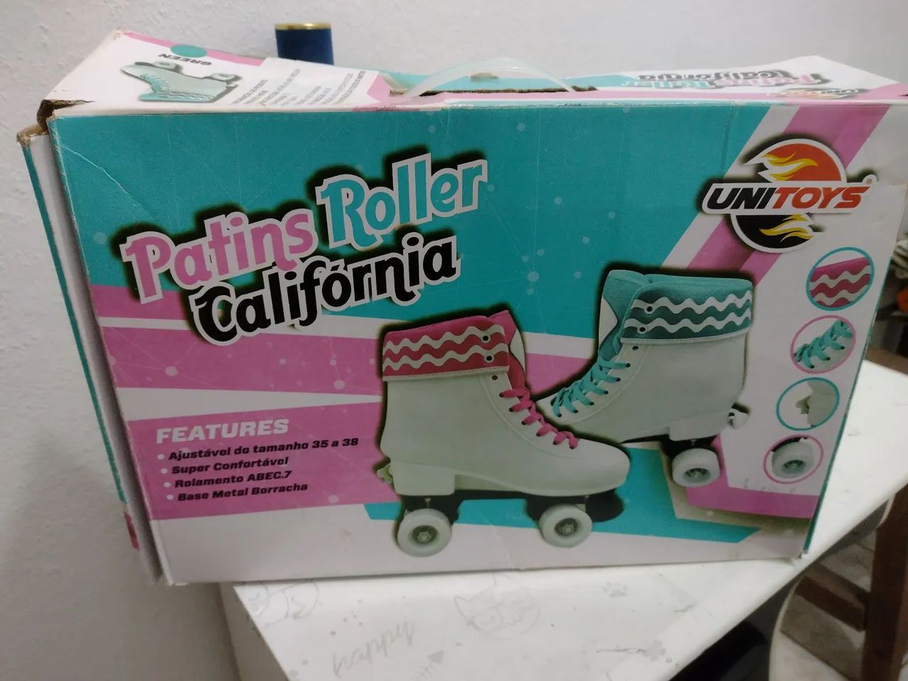 Patins Roller Branco com Detalhes em Verde - Foto 3