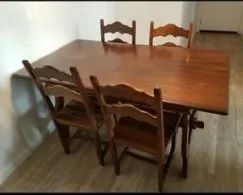 Mesa de jantar retangular com expansão e 6 cadeiras (madeira maciça) - Foto 4