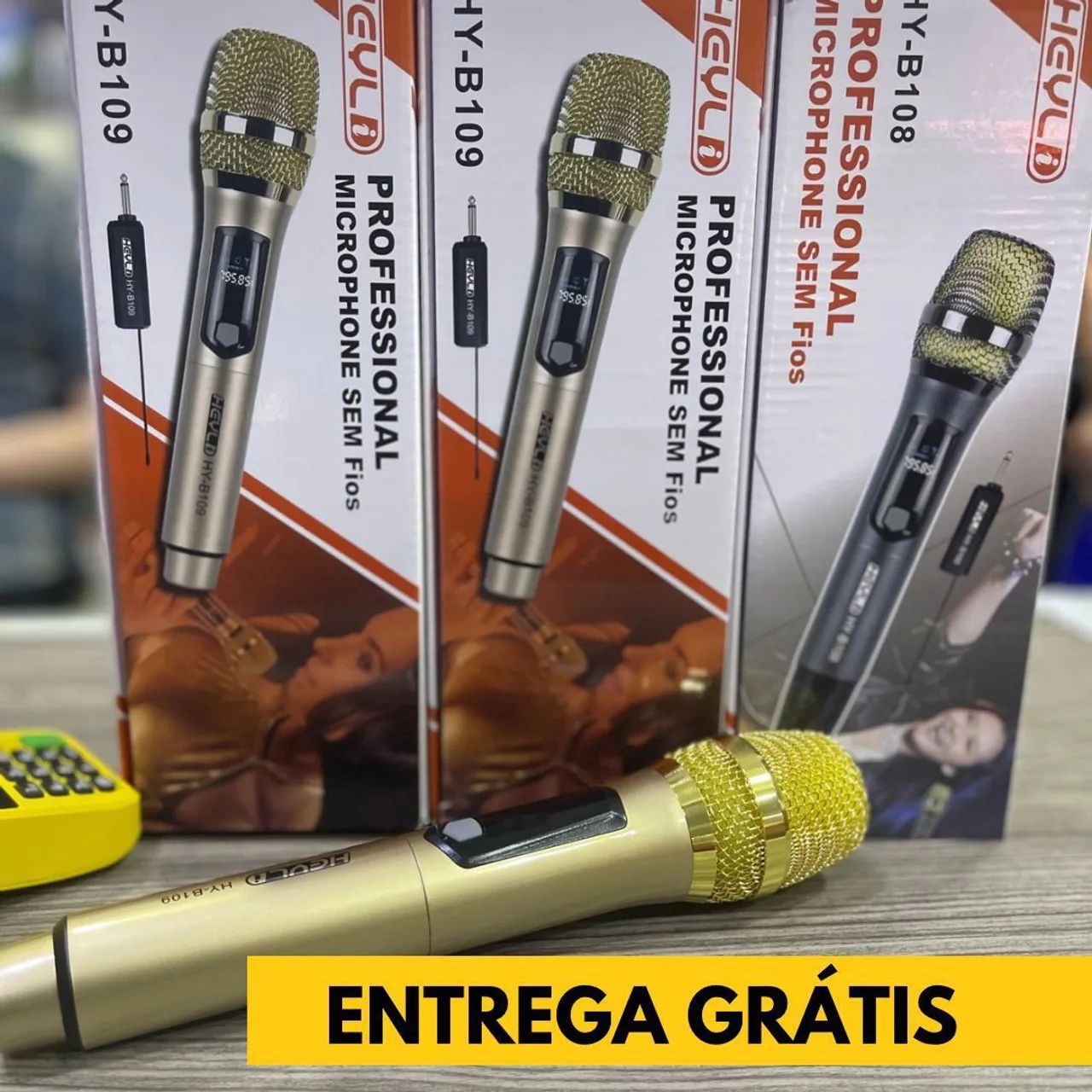 Microfone profissional sem fio dourado ou preto 