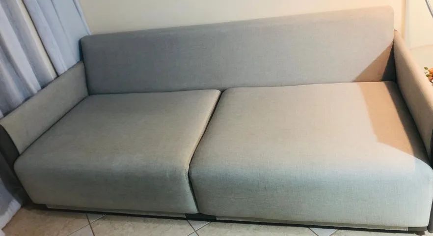 Sofá D'Angelis Fixo 4 Lugares Braço Slim Linho e PU