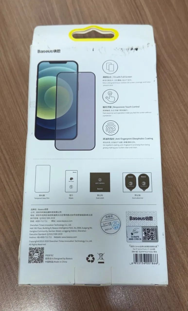 Kit Par Película Baseus Privacidade Vidro Temperado Iphone 12/12 Pro Caixa - Foto 2