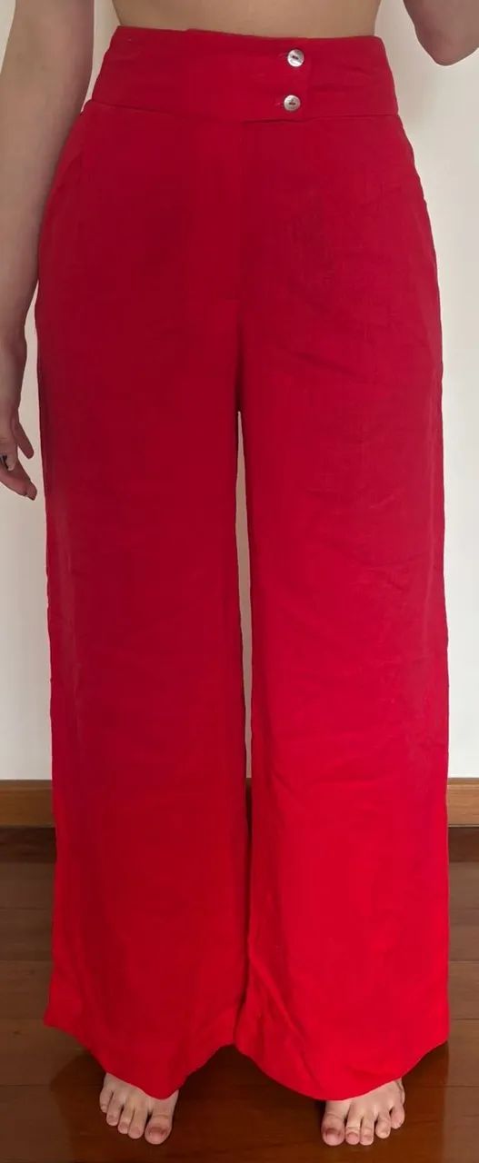 calça pantalona vermelha loja 3 pp