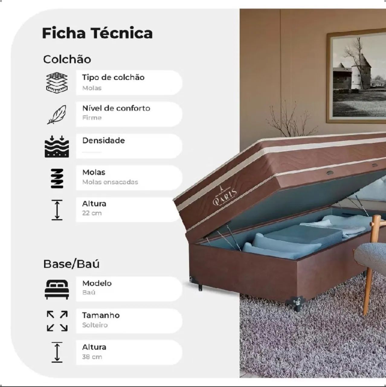 Cama solteiro box baú 