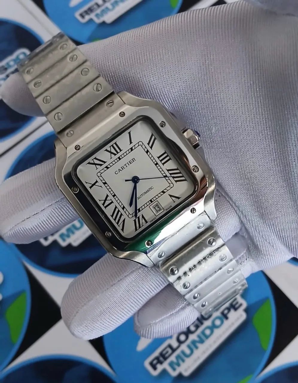 RELÓGIO CARTIER SANTOS FUNDO BRANCO - Foto 2