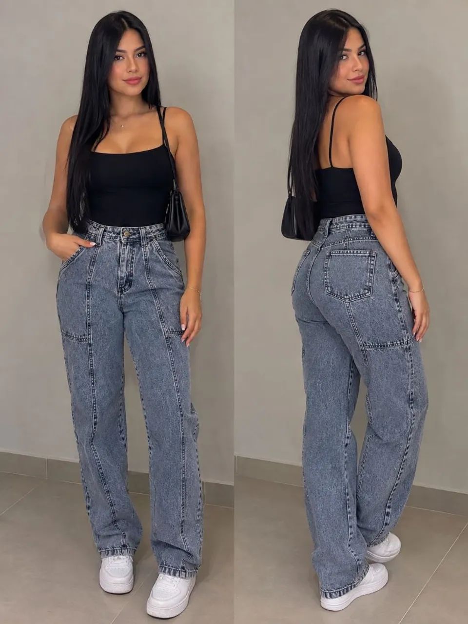 Calça Jeans Wide Leg Com Costura Frontal Alinhada - Foto 5
