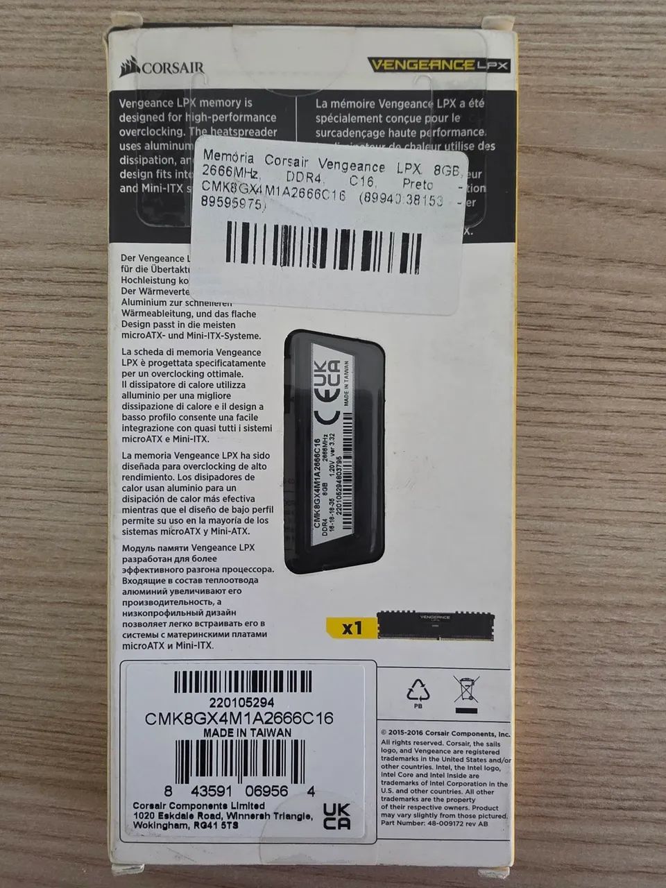 Memória DDR4 8GB Corsair 2666MHz - Peças de Hardware - Campestre