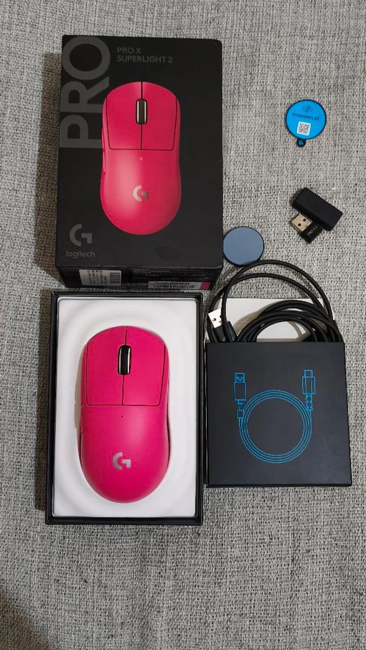 Mouse Logitech g pro x superlight 2 rosa com caixa acessórios  - Foto 4