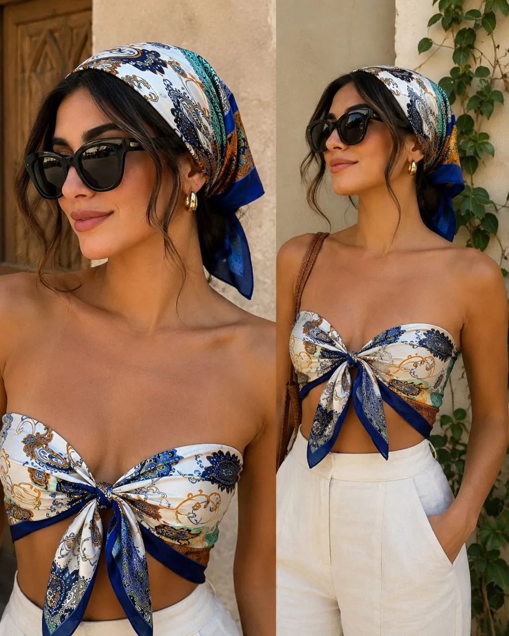 Lenço de cetim estampado nunca usado 