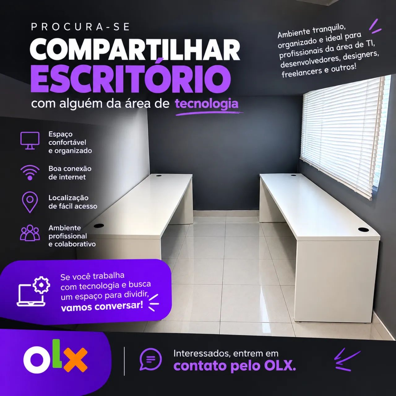 Compartilhe Escritório para Profissionais de Tecnologia - Sala Completa