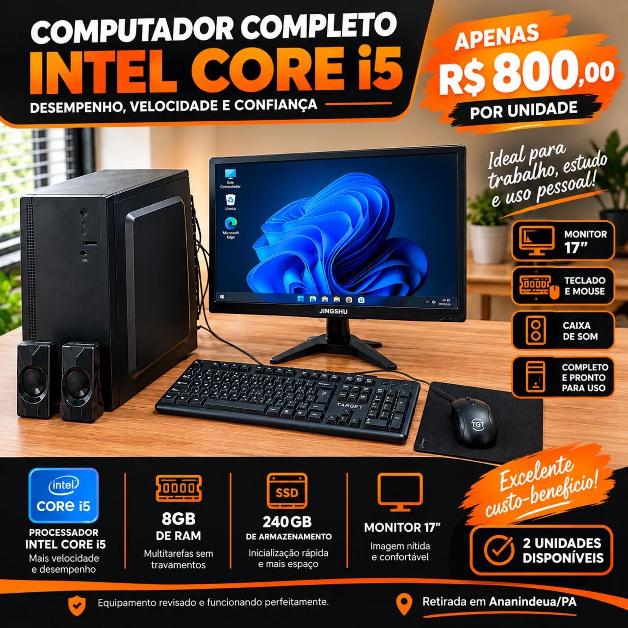 Computador i5 8gm ram completo 