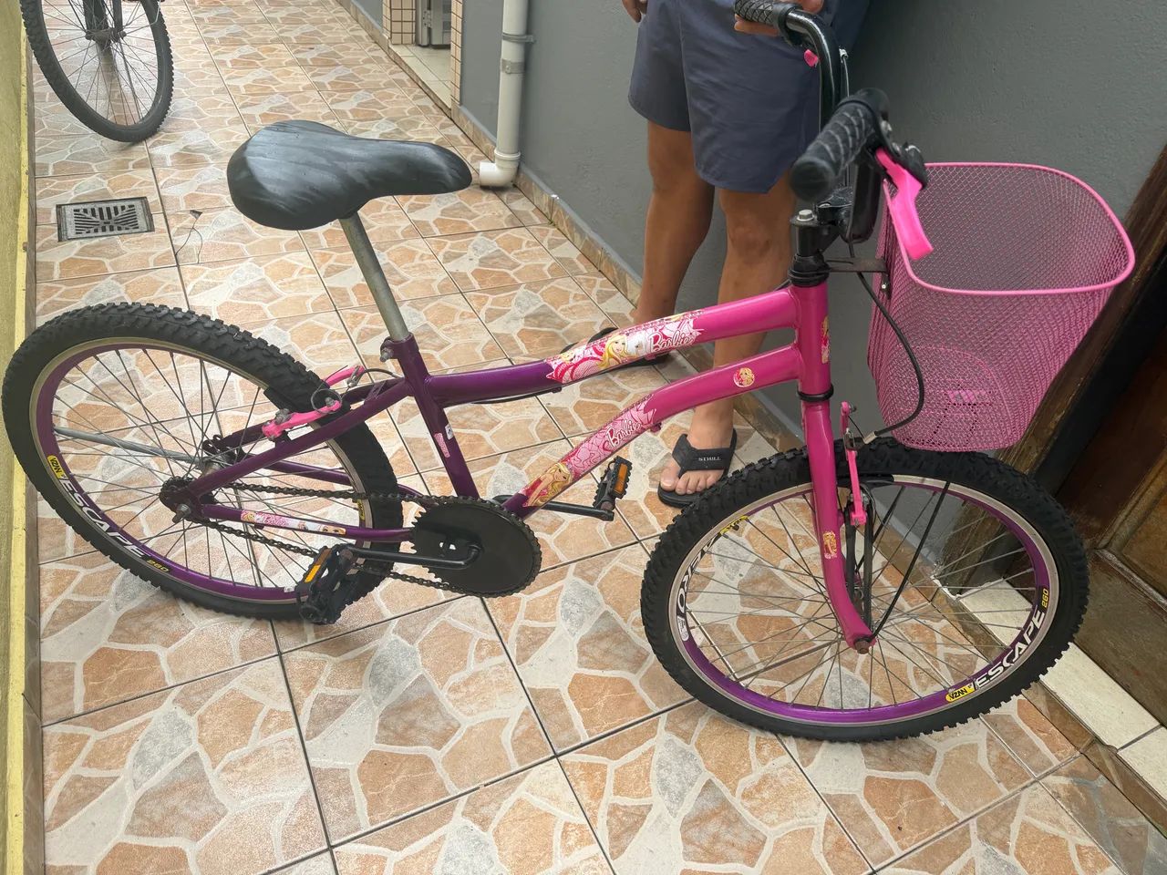 Bicicleta Infantil Rosa com Cesta - Aro 20 - Conservada