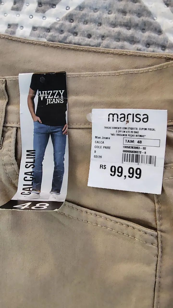 Calça Bege Vizzy Jeans Tamanho 48 - Foto 5