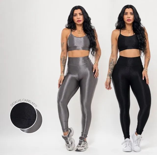 CONJUNTO BRILHOSA CANELADA COM CÓS ALTO - Foto 2
