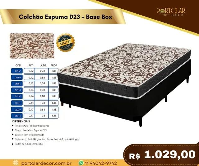 Colchão espuma D23 + Base Box casal, a pronta entrega 