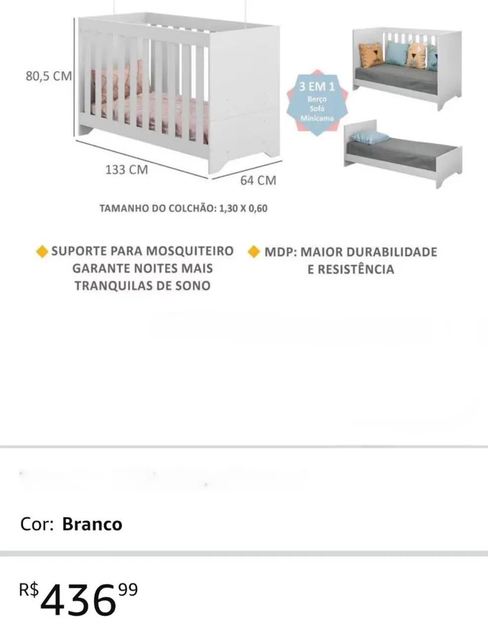Berço 3 em 1 + Colchão D18 - Foto 4