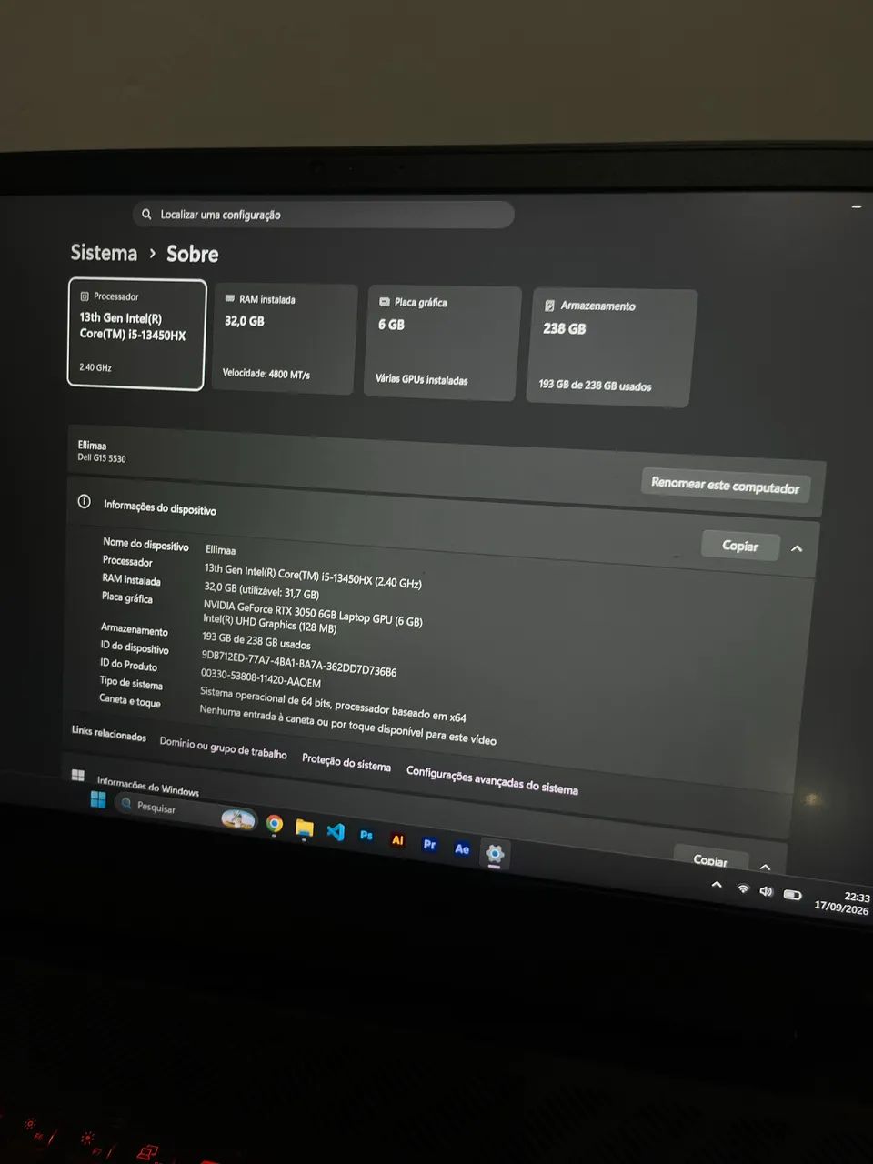 Dell g15 5530 RTX 3050 6GB 32GB - Foto 3