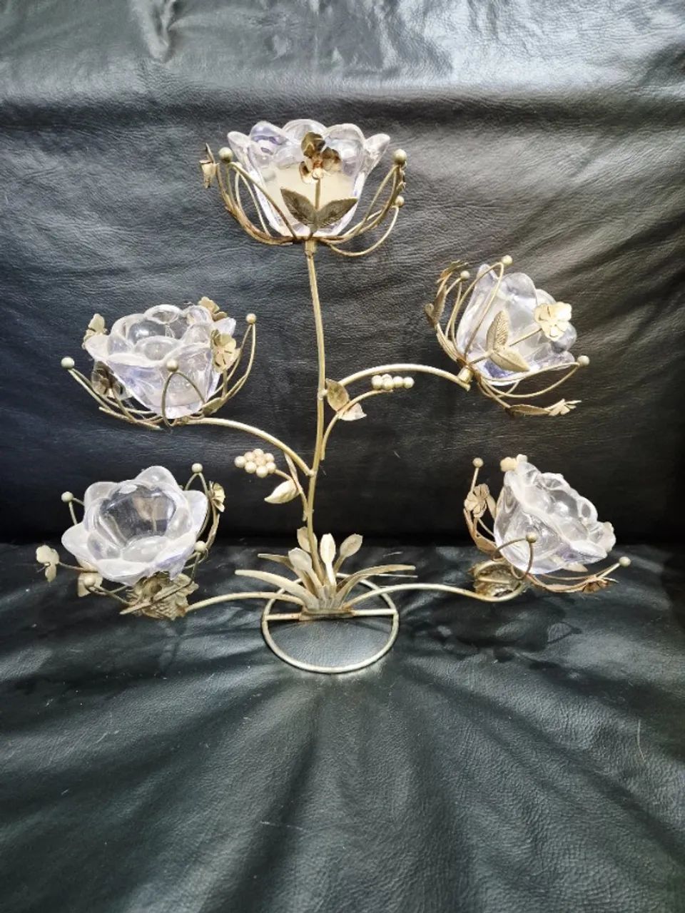 Castiçal Candelabro Vintage com Tulipas de Vidro - 35cm
