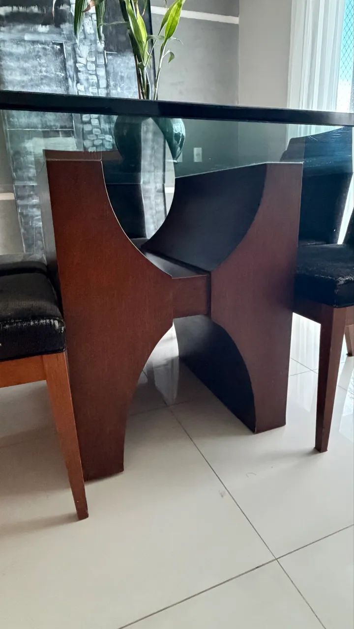Mesa de jantar Líder em madeira e vidro + 8 cadeiras - Foto 5