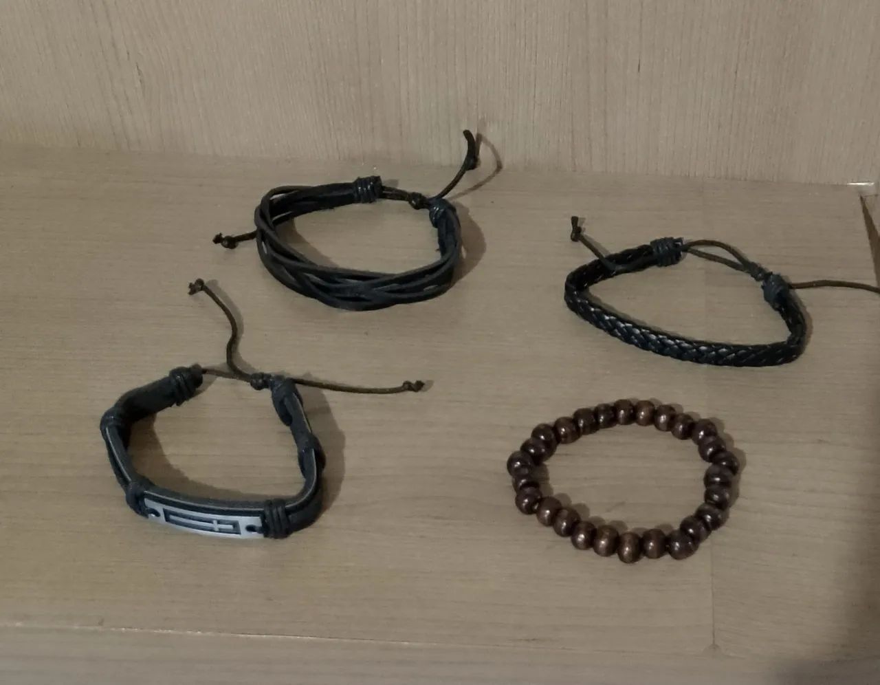 Kit 4 Pulseiras Masculinas de Couro 